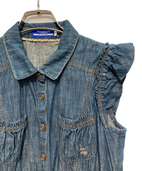 BURBERRY BLUE LABEL（バーバリー ブルー レーベル）BURBERRY BLUE LABEL (バーバリー ブルー レーベル) ホース刺繍フリルデニムワンピース インディゴ サイズ:38の古着・服飾アイテム