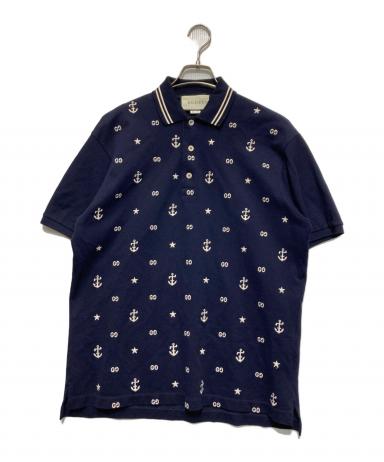 中古・古着通販】GUCCI (グッチ) 刺繍ポロシャツ ネイビー サイズ:M