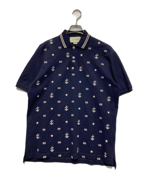 GUCCI（グッチ）GUCCI (グッチ) 刺繍ポロシャツ ネイビー サイズ:Ｍの古着・服飾アイテム