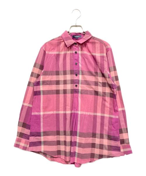 BURBERRY LONDON（バーバリーロンドン）BURBERRY LONDON (バーバリーロンドン) チェックプルオーバーシャツ ピンク×パープル サイズ:40の古着・服飾アイテム
