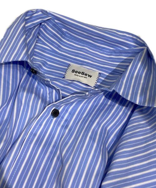 seesew（シーソー）seesew (シーソー) PARASHUTE SHIRTS 4 ブルー×ホワイト サイズ:Lの古着・服飾アイテム