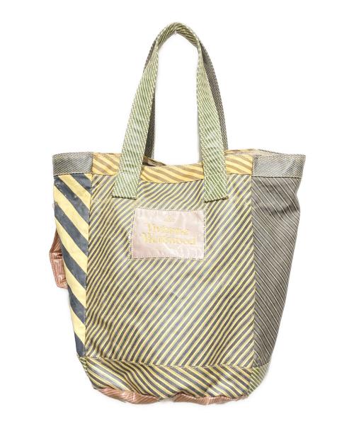 Vivienne Westwood（ヴィヴィアンウエストウッド）Vivienne Westwood (ヴィヴィアンウエストウッド) ストライプ切替トートバッグ ベージュの古着・服飾アイテム