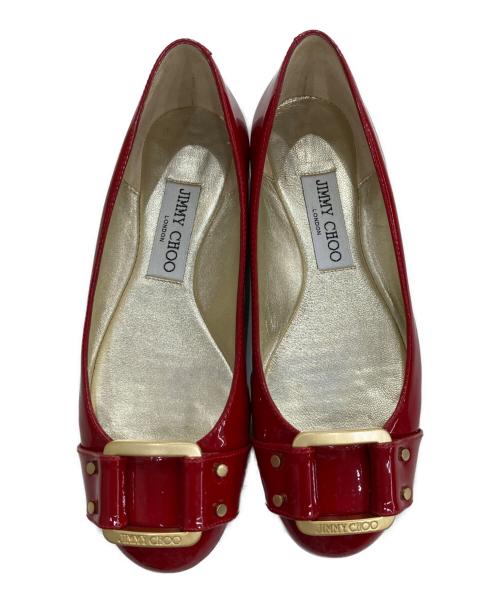 JIMMY CHOO（ジミーチュウ）JIMMY CHOO (ジミーチュウ) エナメルフラットパンプス レッド サイズ:22.5cmの古着・服飾アイテム