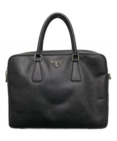 【美品】PRADA サフィアーノレザー ブリーフケース ブラック　ギャランティ付 中古・古着通販】PRADA (プラダ) サフィアーノ2WAYレザーブリーフ