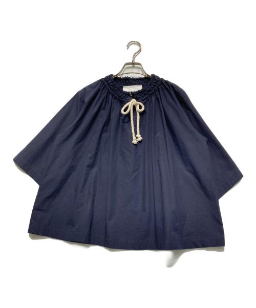 JIL SANDER（ジルサンダー）JIL SANDER (ジルサンダー) ギャザー コットン ブラウス ネイビー サイズ:32の古着・服飾アイテム