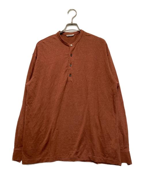 AURALEE（オーラリー）AURALEE (オーラリー) ストレッチ リネン ジャージーヘンリーネックカットソー ブラウン サイズ:3の古着・服飾アイテム