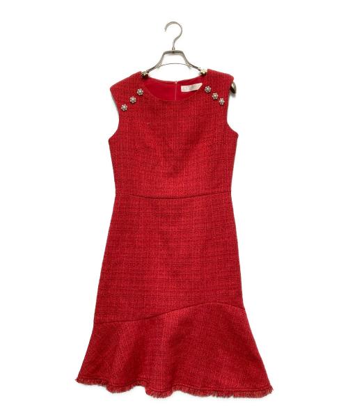 ERUKEI（エルケイ）ERUKEI (エルケイ) ツイードノースリーブワンピース レッド サイズ:Mの古着・服飾アイテム