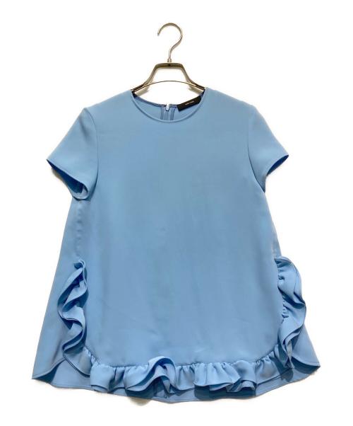 YOKO CHAN（ヨーコチャン）YOKO CHAN (ヨーコチャン) ハーフスリーブフロントフリルブラウス スカイブルー サイズ:36の古着・服飾アイテム