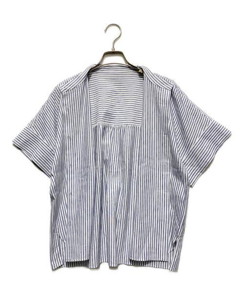 MACKINTOSH PHILOSOPHY（マッキントッシュ フィロソフィー）MACKINTOSH PHILOSOPHY (マッキントッシュ フィロソフィー) バンドカラーリネンミックスシャツ ブルー×ホワイト サイズ:38の古着・服飾アイテム