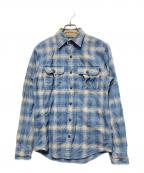 RRLダブルアールエル）の古着「ウール ブレンド チェック シャツ/オンブレチェックシャツ」｜ブルー×ベージュ