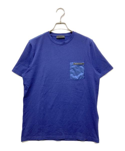 PRADA（プラダ）PRADA (プラダ) 21AW ラバーロゴ ナイロンポケット クルーネック半袖Tシャツカットソー ネイビー サイズ:Mの古着・服飾アイテム