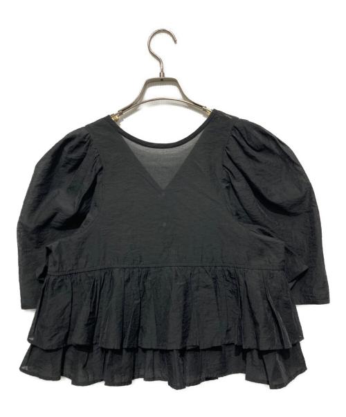 Adam et Rope（アダム エ ロペ）Adam et Rope (アダム エ ロペ) コットンギャザーフリル2wayブラウス ブラック サイズ:FREEの古着・服飾アイテム