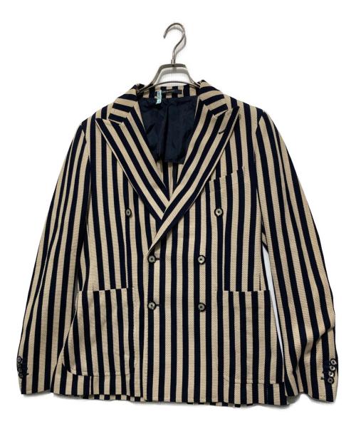 TAGLIATORE（タリアトーレ）TAGLIATORE (タリアトーレ) MONTECARLO ストライプ6Bダブルジャケット ベージュ×ネイビー サイズ:46の古着・服飾アイテム