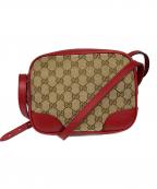 GUCCIグッチ）の古着「GGキャンバス レザーショルダーバッグ」｜ベージュ×レッド
