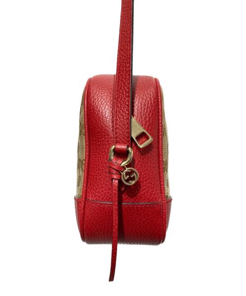 GUCCI（グッチ）GUCCI (グッチ) GGキャンバス レザーショルダーバッグ ベージュ×レッドの古着・服飾アイテム