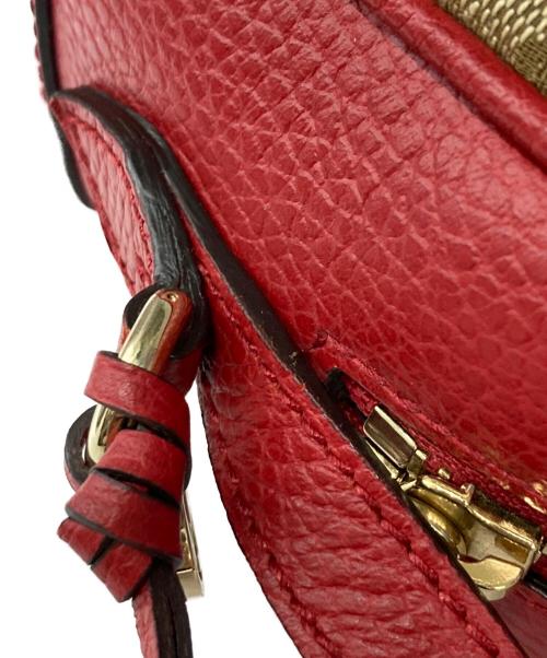 GUCCI（グッチ）GUCCI (グッチ) GGキャンバス レザーショルダーバッグ ベージュ×レッドの古着・服飾アイテム