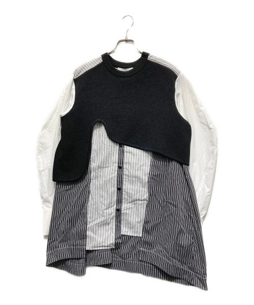 UN3D.（アンスリード）UN3D. (アンスリード) CURVE KNIT DOCKING SH ホワイト×ブラック サイズ:38の古着・服飾アイテム