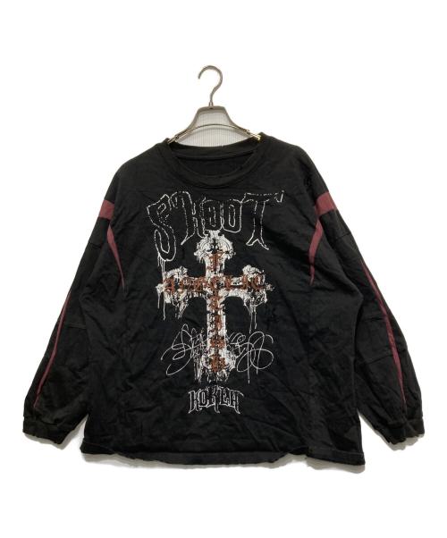 SKOOT（スクート）SKOOT (スクート) ダメージ加工クロスプリントカットソー ブラック サイズ:Freeの古着・服飾アイテム