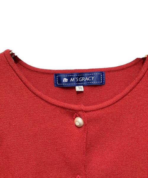 M'S GRACY（エムズグレイシー）M'S GRACY (エムズグレイシー) パールビジューボタンニットカーディガン レッド サイズ:38の古着・服飾アイテム