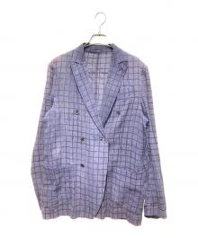 LARDINI（ラルディーニ）の古着「ダブルブレストリネン混テーラードジャケット」｜ネイビー