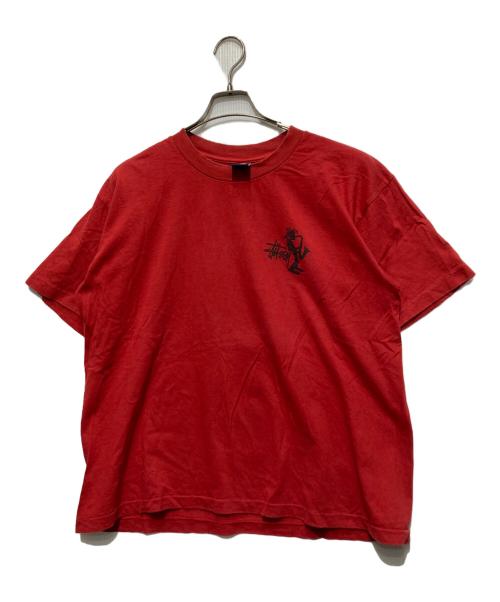 OLD STUSSY（オールドステューシー）OLD stussy (オールドステューシー) シャドーマンプリントTシャツ/紺タグ/90s/OLD STUSSY レッド サイズ:Mの古着・服飾アイテム