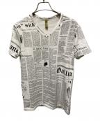 JOHN GALLIANOジョンガリアーノ）の古着「ニュースペーパー総柄Tシャツ」｜ホワイト×ブラック
