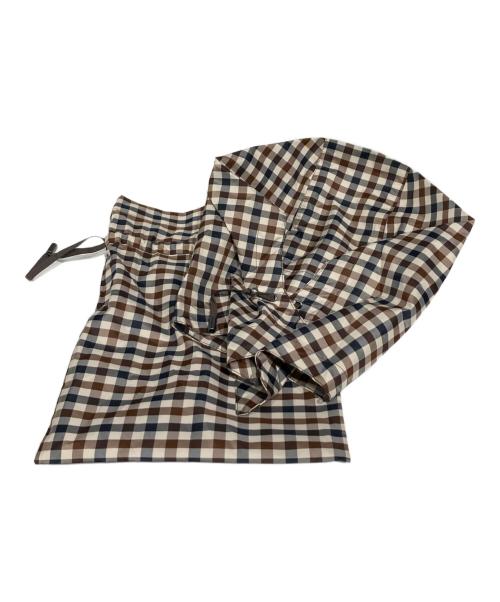 Aquascutum（アクアスキュータム）Aquascutum (アクアスキュータム) トレンチレインコート/チェックコート ベージュ×ブラウン サイズ:MLの古着・服飾アイテム