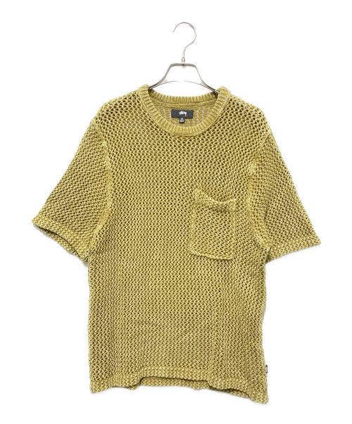 stussy（ステューシー）stussy (ステューシー) OVER DYED MESH CREW KNIT TEE イエロー サイズ:Sの古着・服飾アイテム