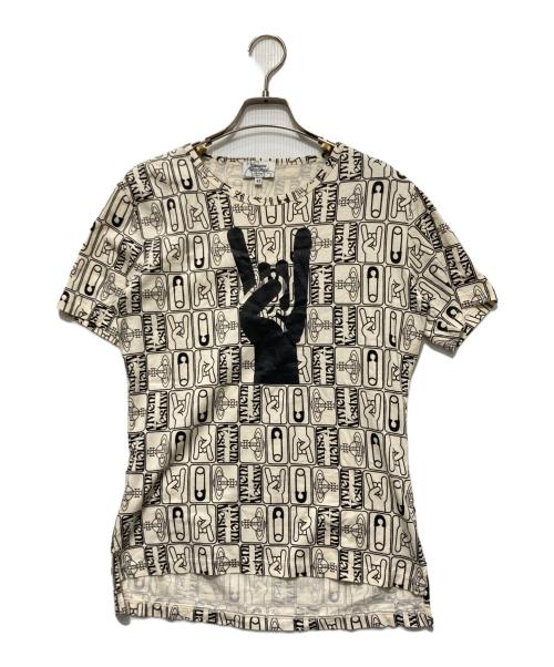 Vivienne Westwood man（ヴィヴィアン ウェストウッド マン）Vivienne Westwood man (ヴィヴィアン ウェストウッド マン) 総柄Tシャツ ベージュ×ブラック サイズ:44の古着・服飾アイテム
