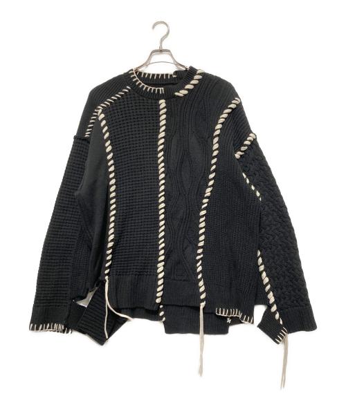 MAISON SPECIAL（メゾンスペシャル）MAISON SPECIAL (メゾンスペシャル) 鬼ワッフルクレイジーパッチワークエンブロイダリーニット ブラック サイズ:01の古着・服飾アイテム
