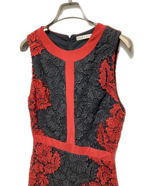 alice+olivia（アリスアンドオリビア）alice+olivia (アリスアンドオリビア) ノースリーブレースワンピース ブラック×レッド サイズ:2の古着・服飾アイテム