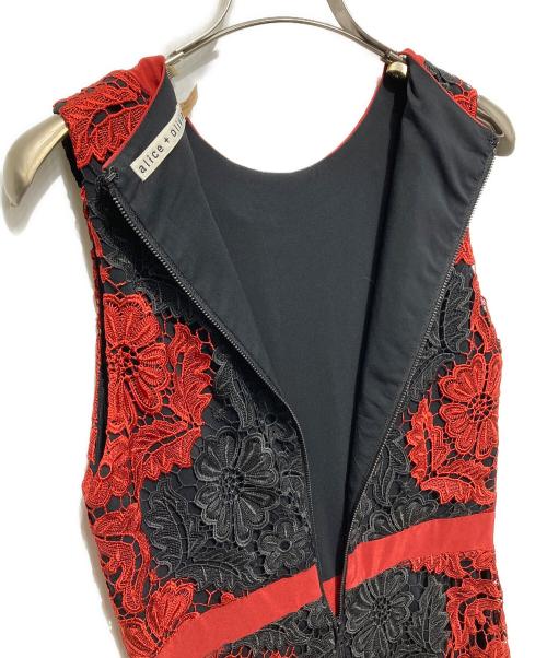 alice+olivia（アリスアンドオリビア）alice+olivia (アリスアンドオリビア) ノースリーブレースワンピース ブラック×レッド サイズ:2の古着・服飾アイテム