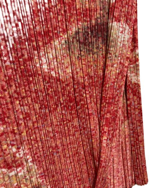 PLEATS PLEASE（プリーツプリーズ）PLEATS PLEASE (プリーツプリーズ) 鳥柄 ノースリーブチュニック ワンピース レッド サイズ:4の古着・服飾アイテム