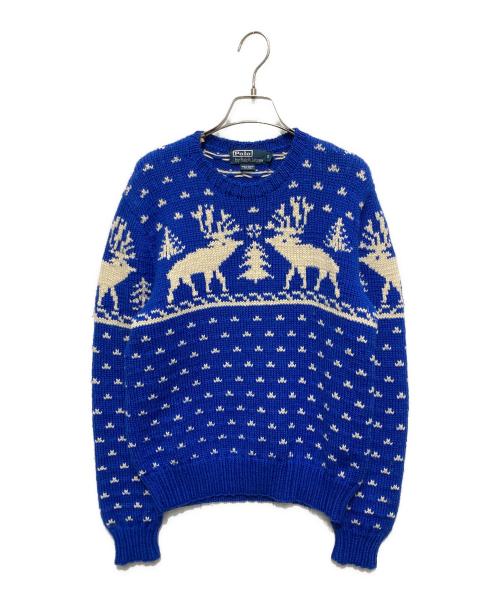 POLO RALPH LAUREN（ポロ・ラルフローレン）POLO RALPH LAUREN (ポロ・ラルフローレン) トナカイ柄 ノルディックセーター ブルー サイズ:Sの古着・服飾アイテム