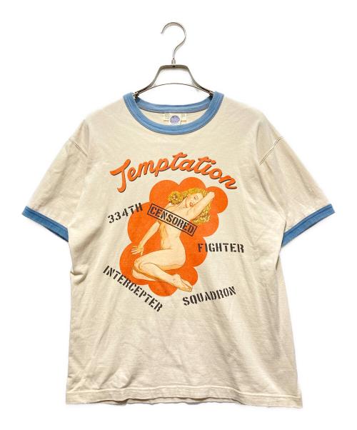 TOYS MCCOY（トイズマッコイ）TOYS McCOY (トイズマッコイ) マリリンモンローリンガーTシャツ スカイブルー×ベージュ サイズ:Mの古着・服飾アイテム