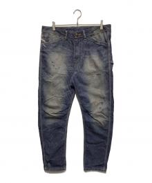 DIESEL（ディーゼル）の古着「ダメージ加工ストライプペインターパンツ」｜ネイビー