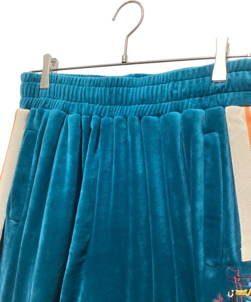 チュウカタベタイ（チュウカタベタイ）チュウカタベタイ (チュウカタベタイ) Tiger line sweat pants/ベロア刺繍パンツ ブルー サイズ:Lの古着・服飾アイテム