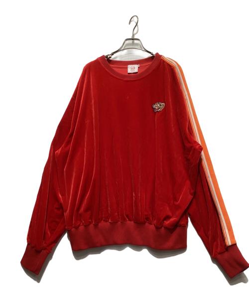 チュウカタベタイ（チュウカタベタイ）チュウカタベタイ (チュウカタベタイ) Tiger track sweat/ベロア刺繍ｽｳｪｯﾄ レッド サイズ:Lの古着・服飾アイテム