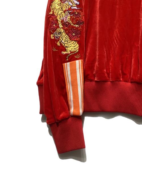 チュウカタベタイ（チュウカタベタイ）チュウカタベタイ (チュウカタベタイ) Tiger track sweat/ベロア刺繍ｽｳｪｯﾄ レッド サイズ:Lの古着・服飾アイテム