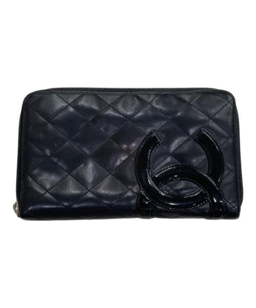CHANEL（シャネル）CHANEL (シャネル) カンボンラインココマークキルティングウォレット ブラック×ピンクの古着・服飾アイテム
