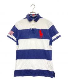 POLO RALPH LAUREN（ポロ・ラルフローレン）の古着「ビッグポニー 星条旗 ボーダー ポロシャツ」｜ホワイト×ネイビー
