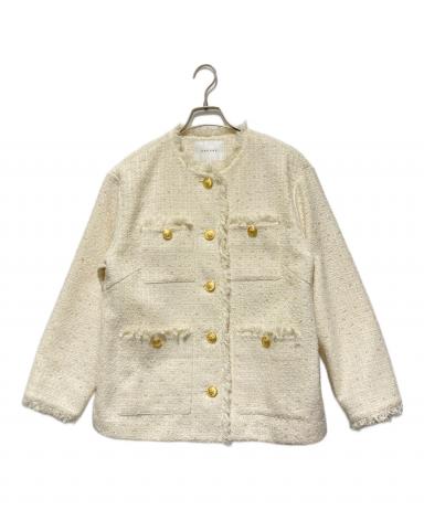 完売品　CADUNE　ノーカラー　バルーン袖　ポンチョ　ジャケット　ベージュ　M 中古・古着通販】CADUNE (カデュネ) ノーカラーツイードジャケット