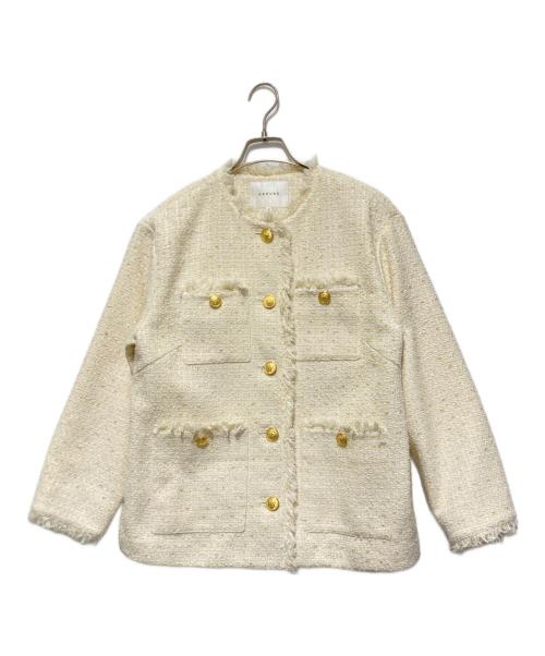 CADUNE（カデュネ）CADUNE (カデュネ) ノーカラーツイードジャケット ベージュ サイズ:36の古着・服飾アイテム