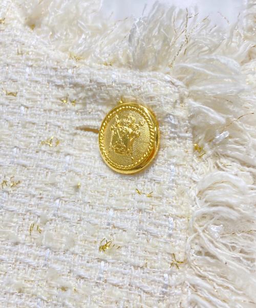 CADUNE（カデュネ）CADUNE (カデュネ) ノーカラーツイードジャケット ベージュ サイズ:36の古着・服飾アイテム