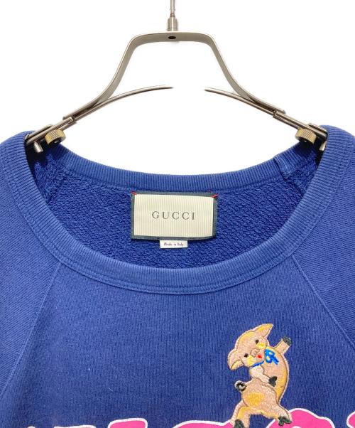 GUCCI（グッチ）GUCCI (グッチ) ロゴ エンブロイダリー クルーネック スウェット ネイビー サイズ:Sの古着・服飾アイテム