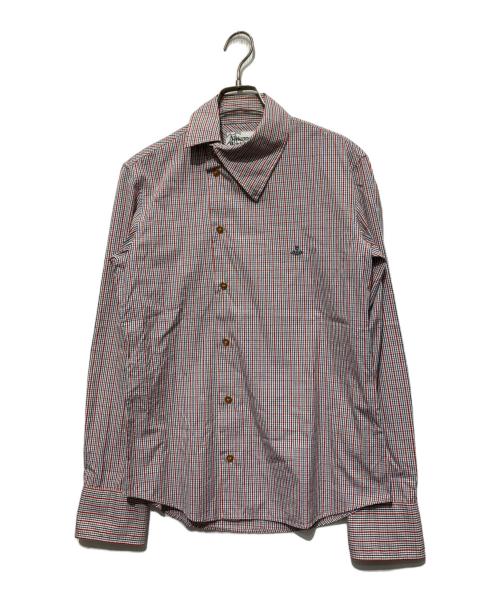 Vivienne Westwood man（ヴィヴィアン ウェストウッド マン）Vivienne Westwood man (ヴィヴィアン ウェストウッド マン) オーブ刺繍デザインチェックシャツ レッド サイズ:44の古着・服飾アイテム