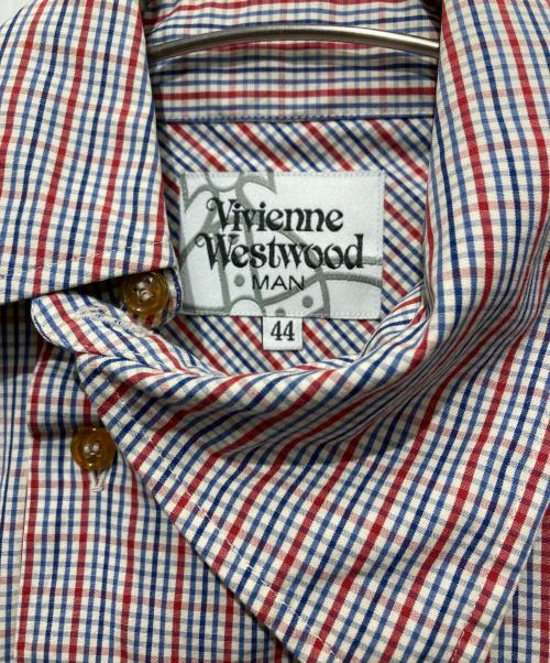 Vivienne Westwood man（ヴィヴィアン ウェストウッド マン）Vivienne Westwood man (ヴィヴィアン ウェストウッド マン) オーブ刺繍デザインチェックシャツ レッド サイズ:44の古着・服飾アイテム