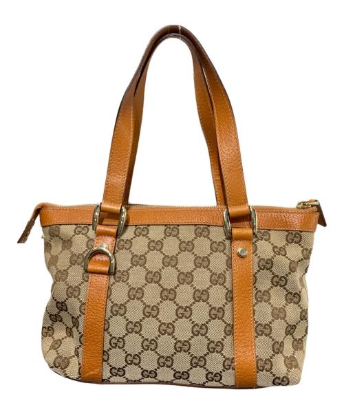GUCCI（グッチ）GUCCI (グッチ) GGキャンパストートバッグ ベージュ×オレンジの古着・服飾アイテム