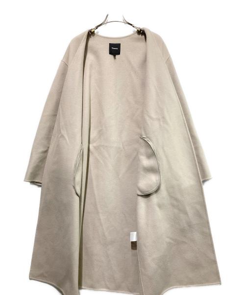 theory（セオリー）theory (セオリー) カシミヤブレンドノーカラーコート ベージュ サイズ:Mの古着・服飾アイテム