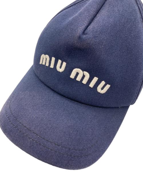 MIU MIU（ミュウミュウ）MIU MIU (ミュウミュウ) ドリル ベースボールキャップ ネイビーの古着・服飾アイテム